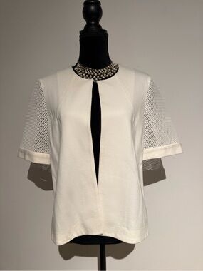 Nine West White Mesh Sleeve Top